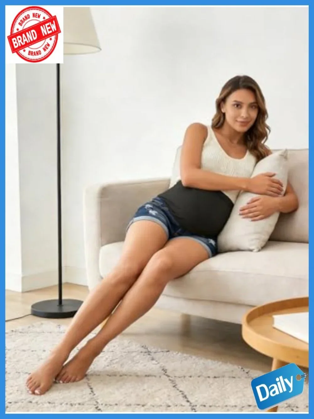Maternity Over The Belly Denim Shorts with Pockets